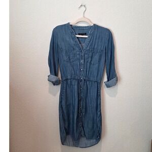 Banana Republic Women's Chambray Shirt Dress Roll Tab Sleeves Casual